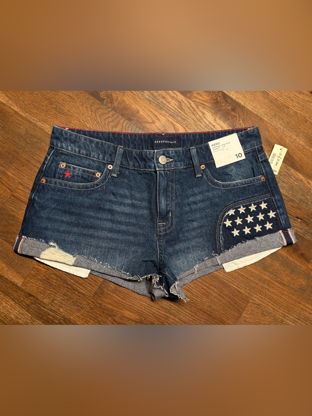 Aeropostale Women's Dark Blue Denim Star Pocket Cutoff Shorts
